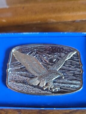 Eagle Belt Buckle in Metallic Bronze on Blue Backing